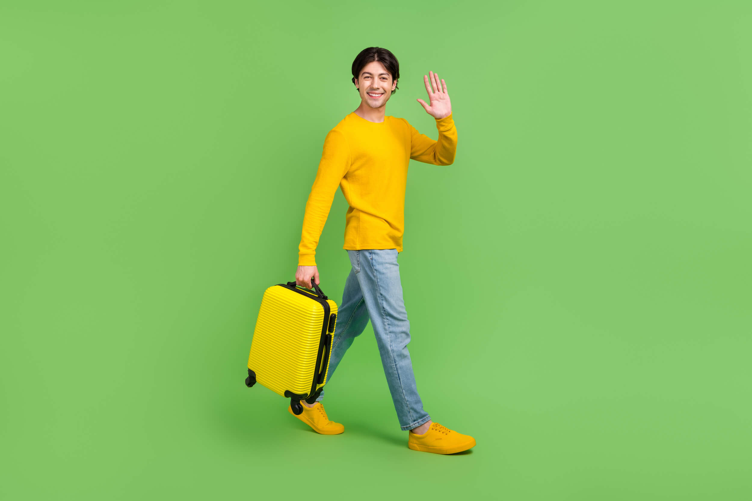 hommle dit au revoir avec sa valise